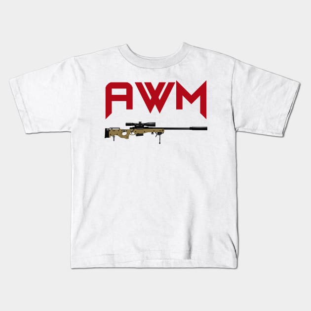 Sniper Rifle AWM Kids T-Shirt by Aim For The Face